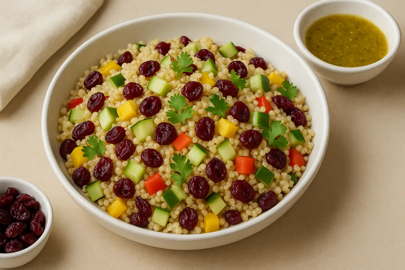 Quinoa & Cranberry Salad with Indian Dressing